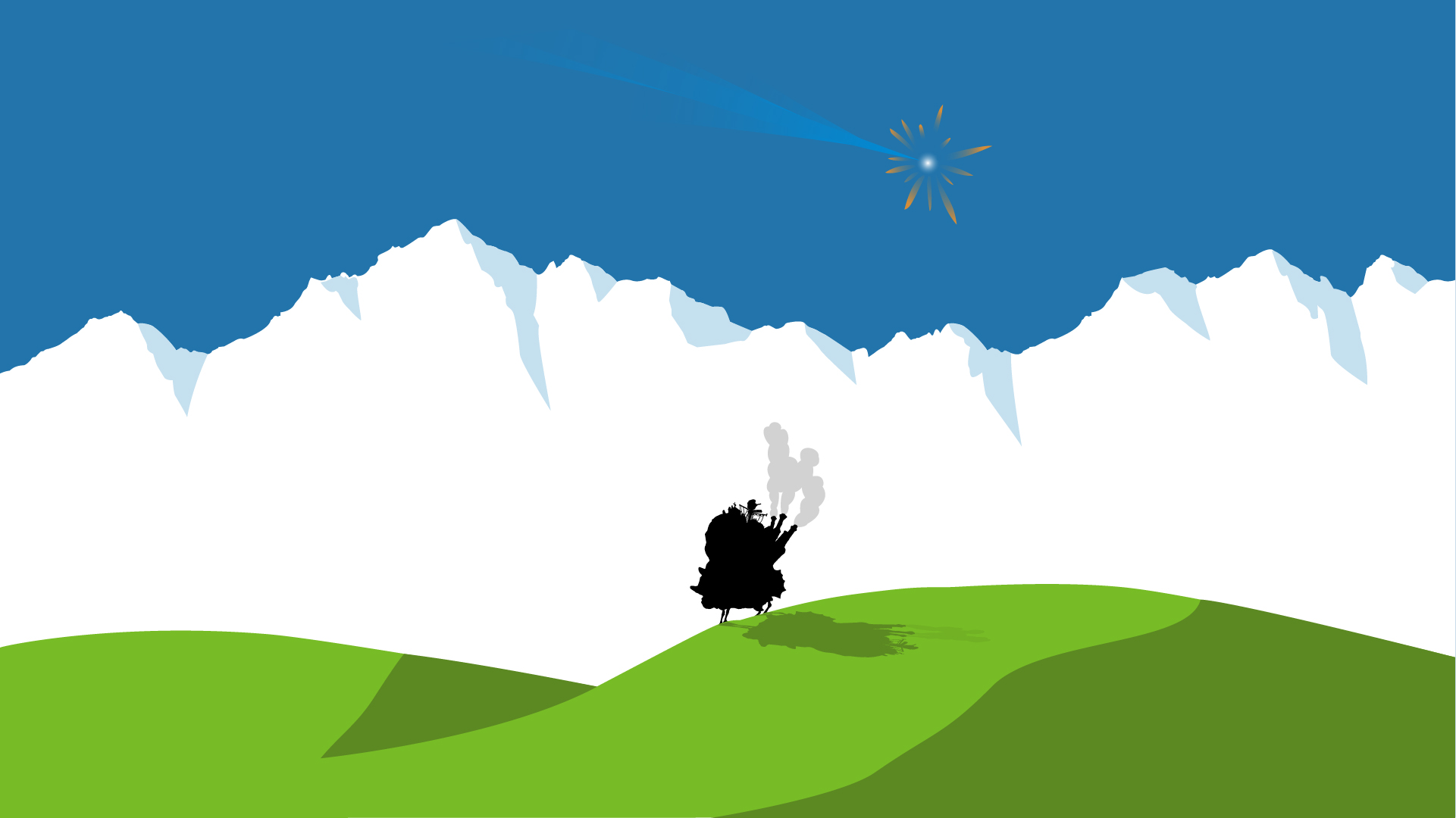 Castello Errante Howl silhouette colline, 1921x1080 Full HD, iMac