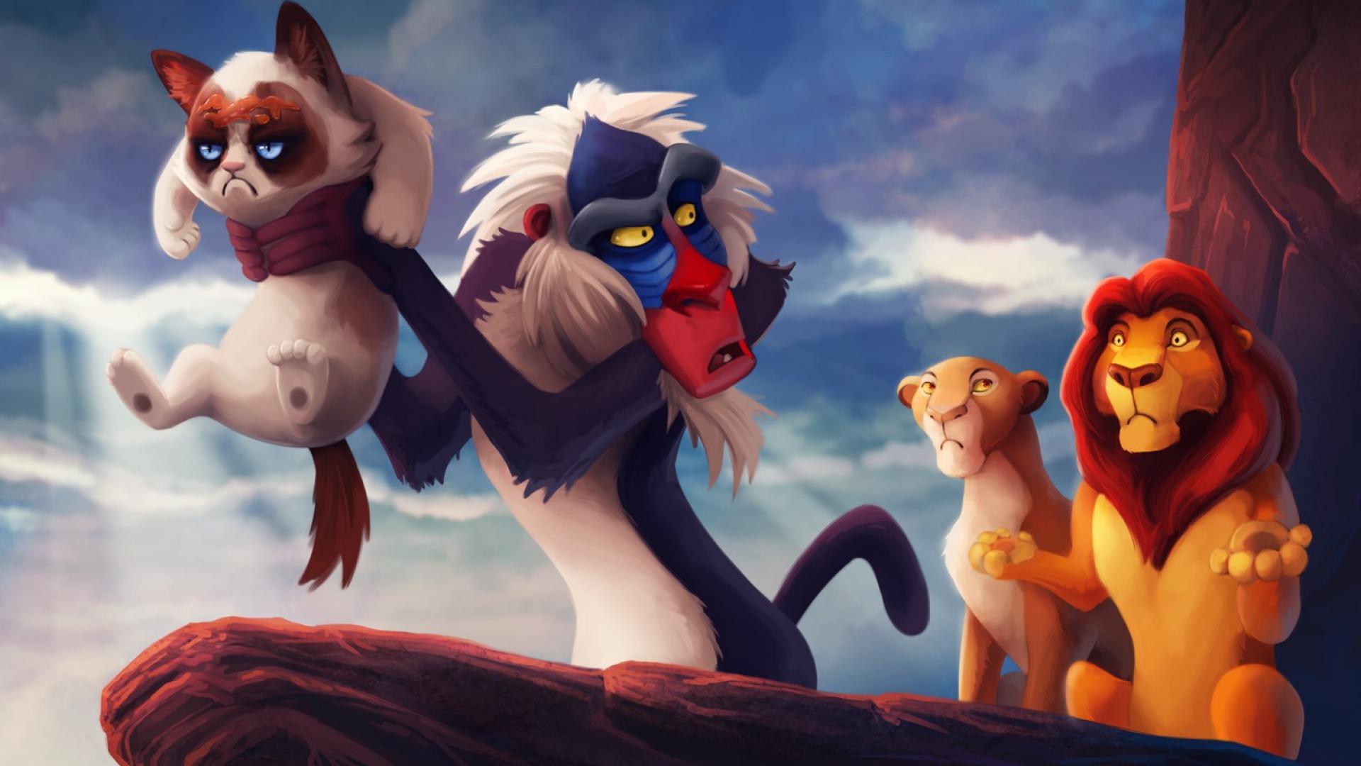 Rafiki con Grumpy Cat, leoni, 1920x1080 1080p, PC