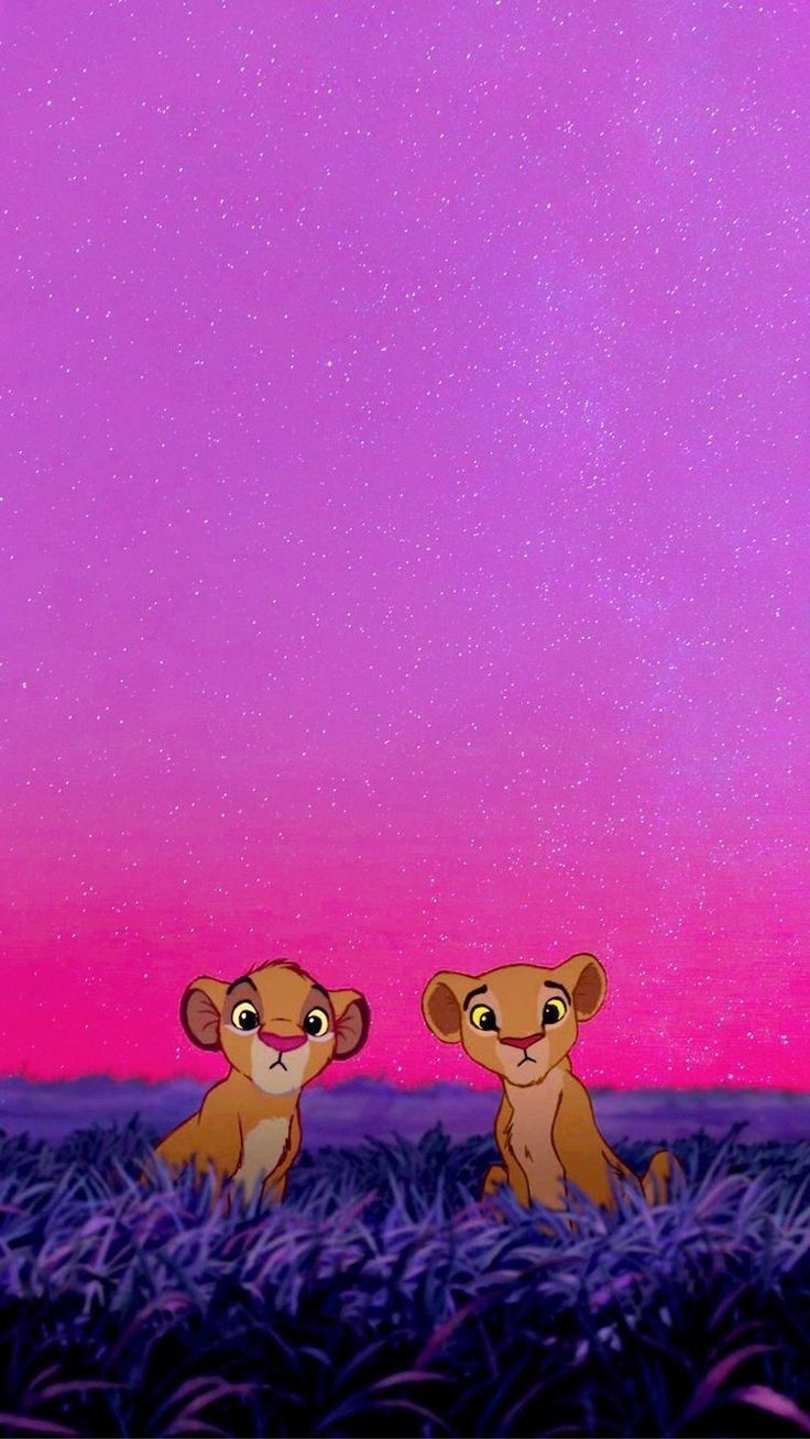 Simba e Nala cuccioli, cielo rosa, 736x1308 Full HD Verticale, iPhone Pro