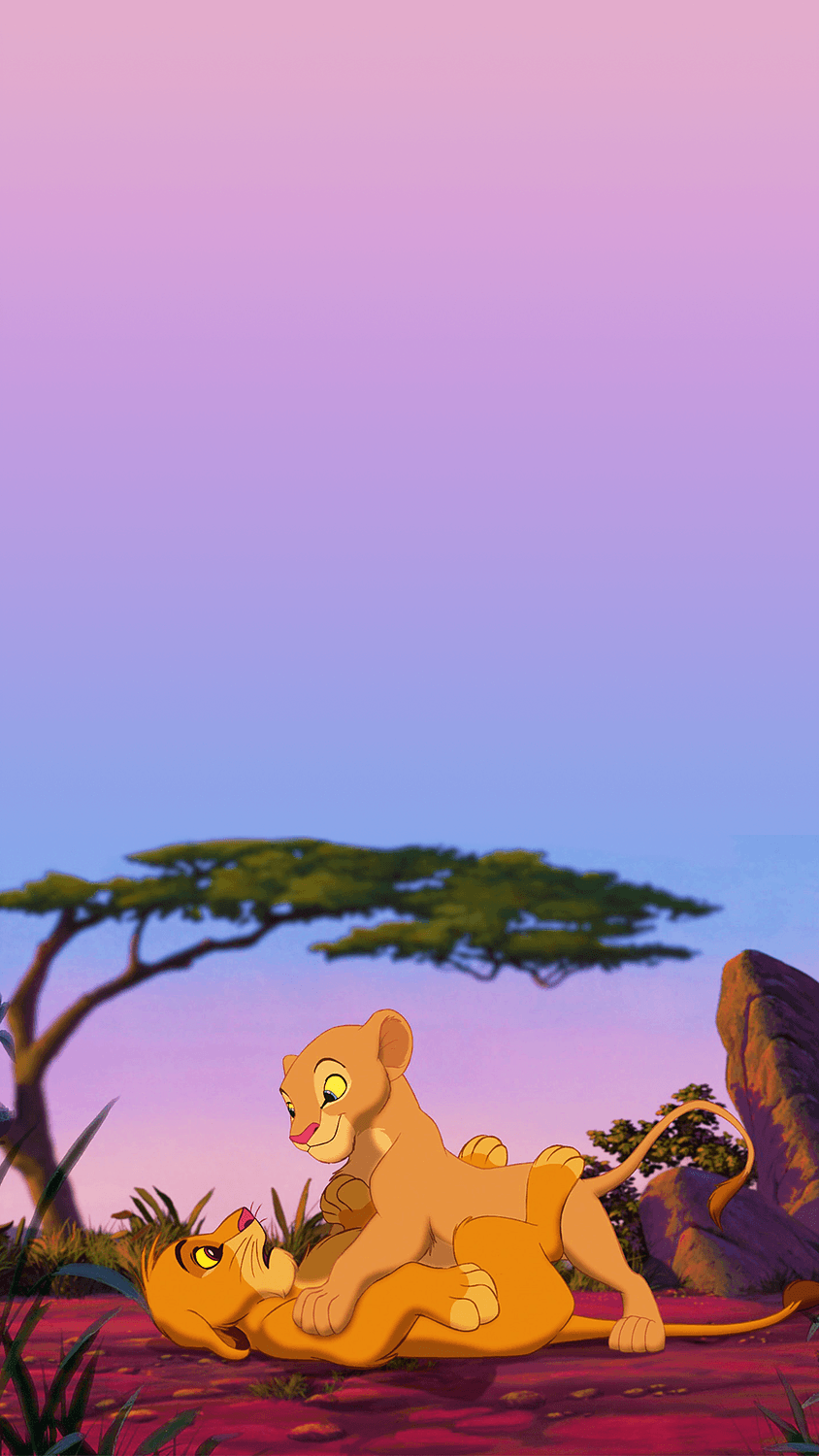 Simba e Nala, savana al tramonto, 844x1500 Verticale, iPhone Air