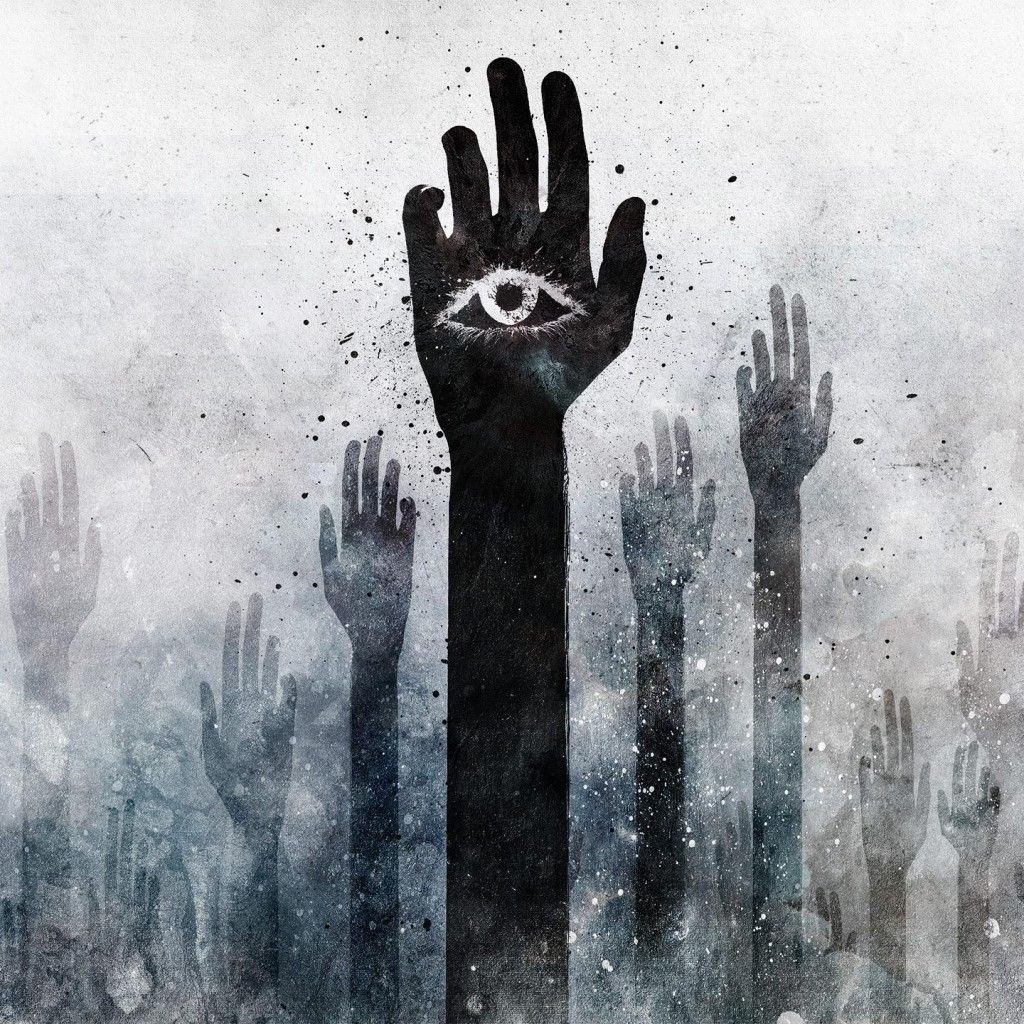 Mano nera con occhio, folla, 1024x1024 HD, PC Desktop