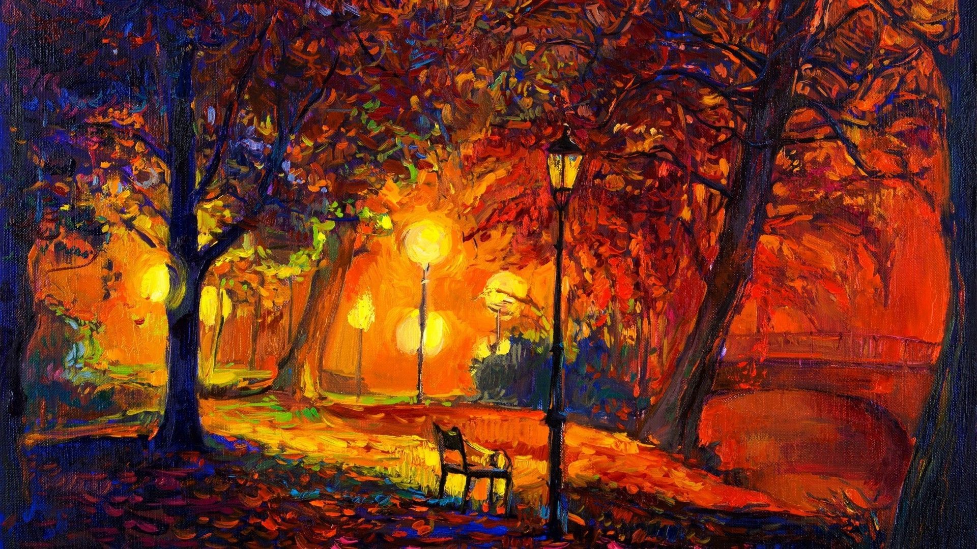 Parco autunnale dipinto stile impressionista, 1920x1080 Full HD, Laptop