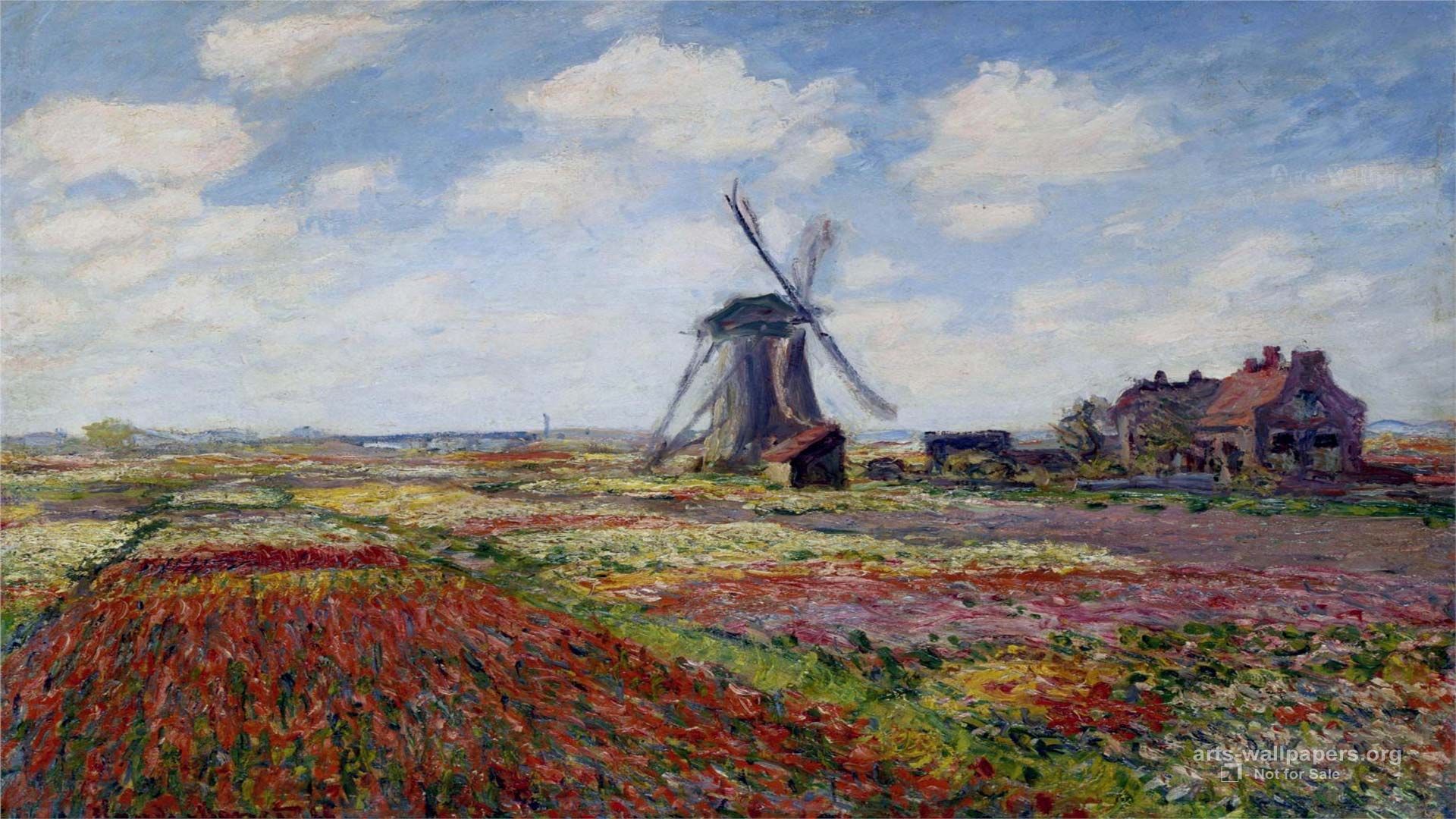 Mulino a vento con tulipani, Monet, 1920x1080 Full HD 1080p, PC