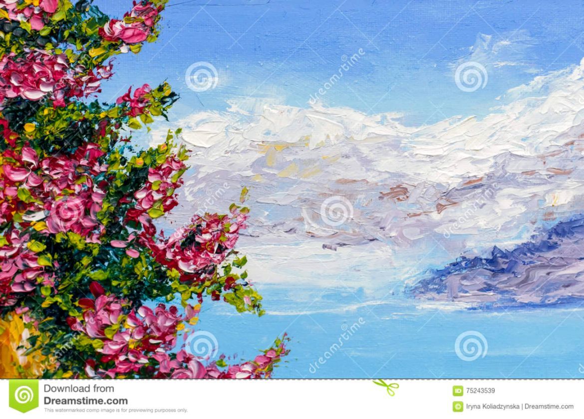 Dipinto impressionista fiori rosa montagne, 1170x840 HD, Desktop