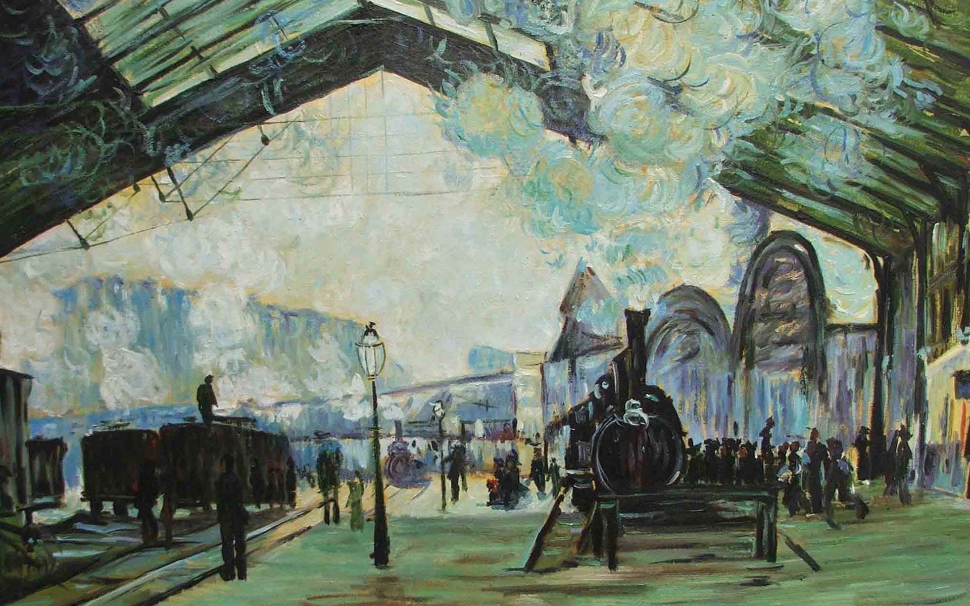 Stazione ferroviaria dipinto impressionista, 1920x1200 Full HD+ WUXGA, Desktop