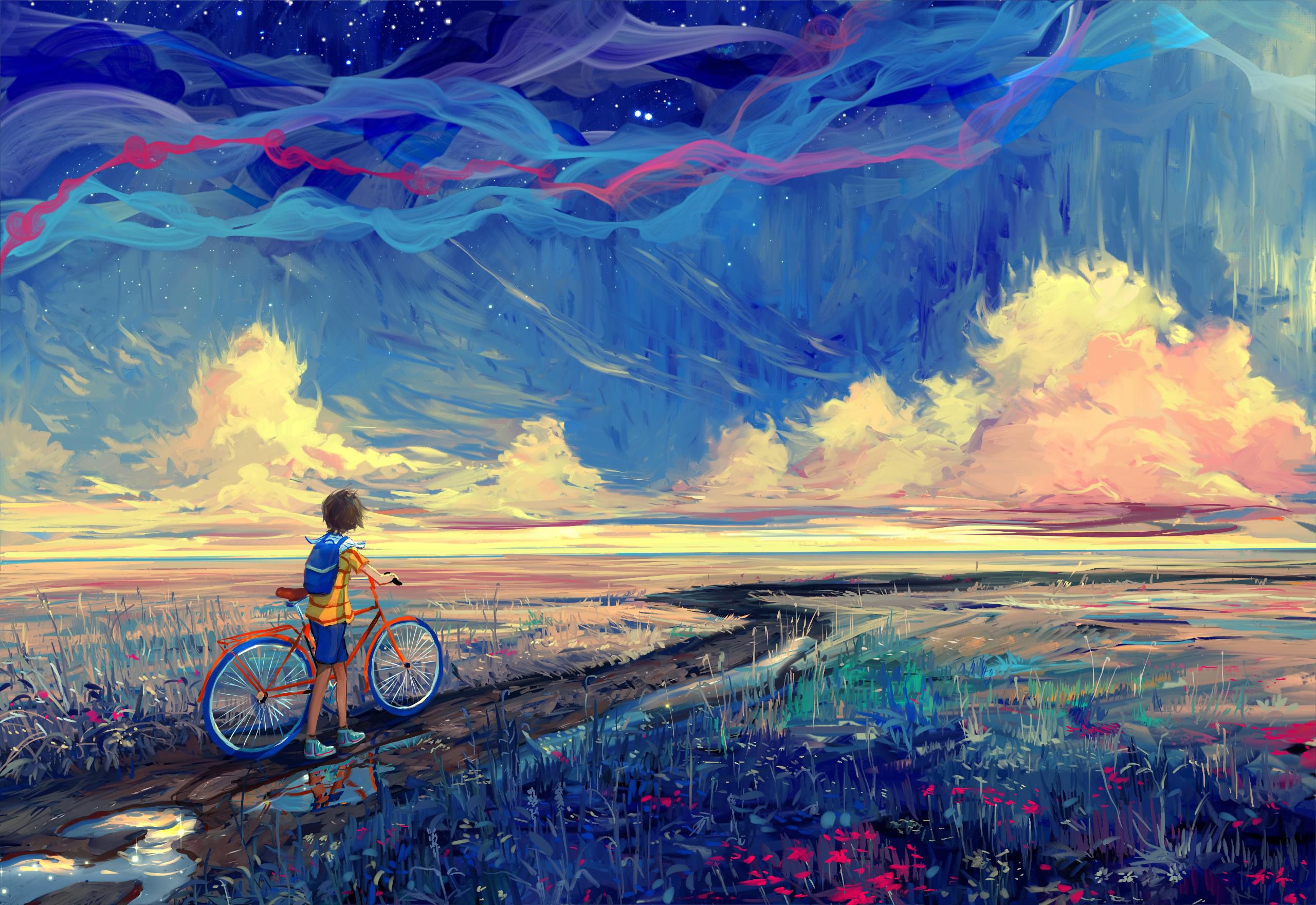 Bambino con bicicletta paesaggio, 2560x1760 WQXGA, Laptop