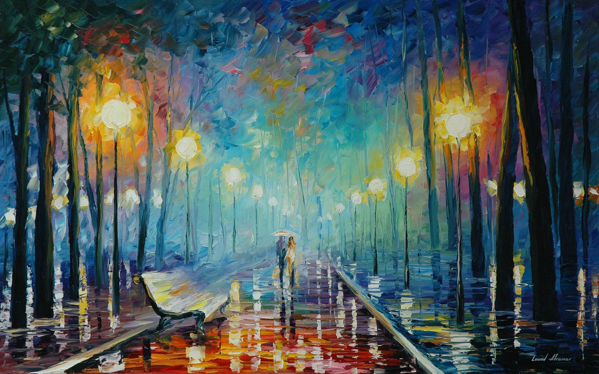 Dipinto impressionista parco notturno, 1920x1200 WUXGA, Desktop