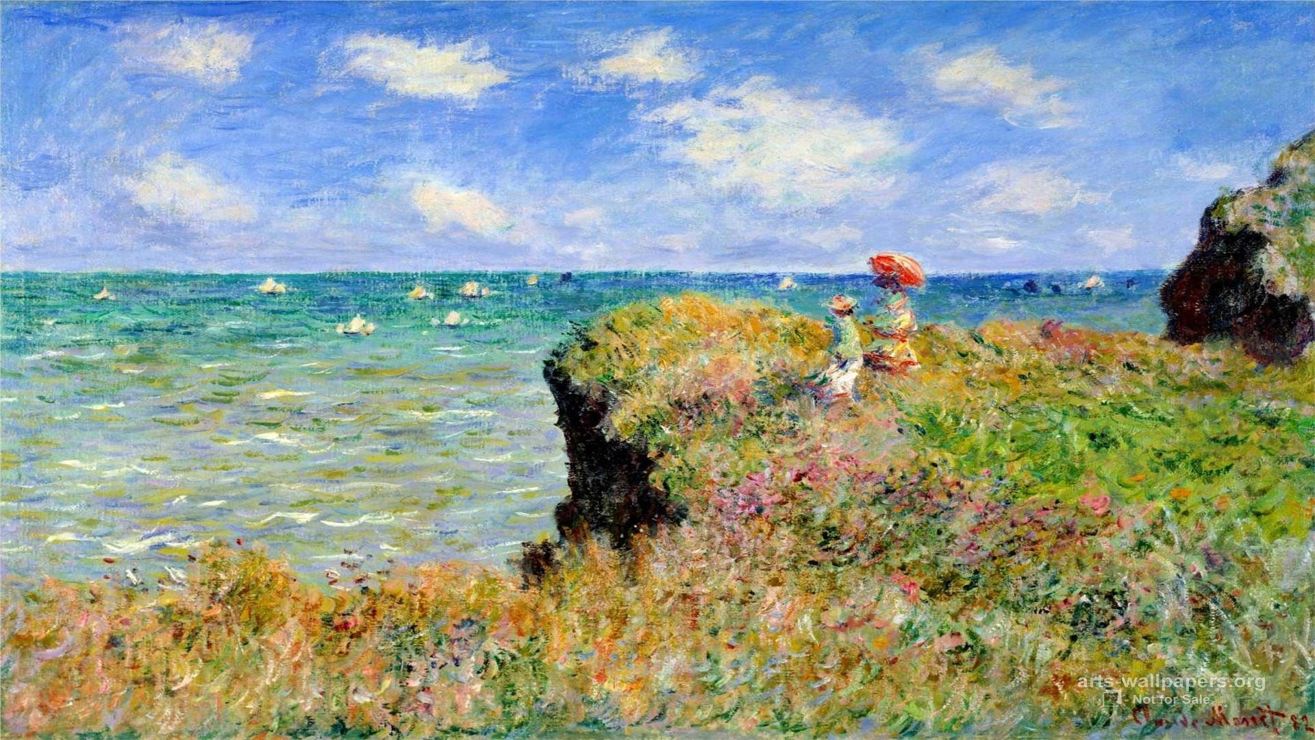 Dipinto impressionista scogliera mare, 1920x1080 1080p, Laptop