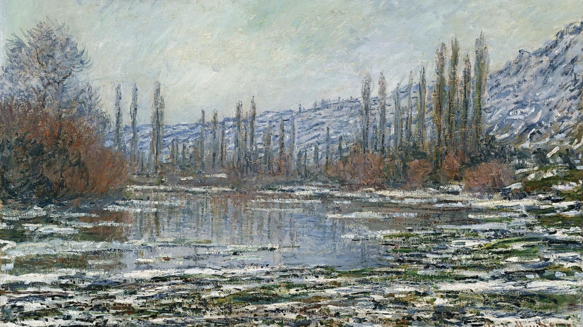 Paesaggio fluviale impressionista invernale, 1920x1080 1080p, PC Desktop