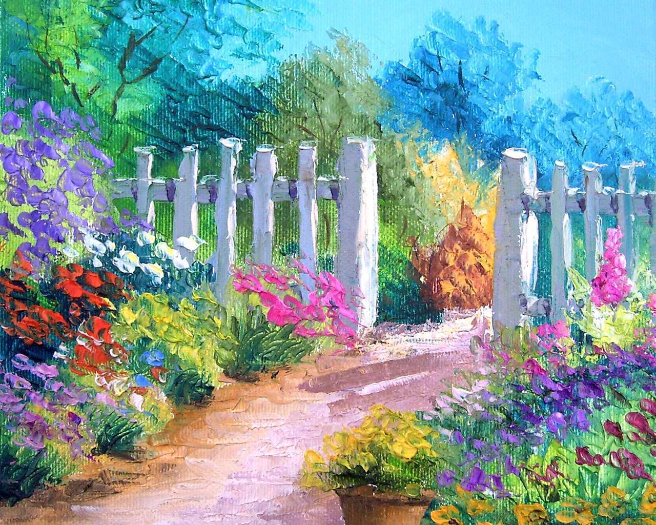 Giardino fiorito recinto bianco, 1280x1024 720p, PC