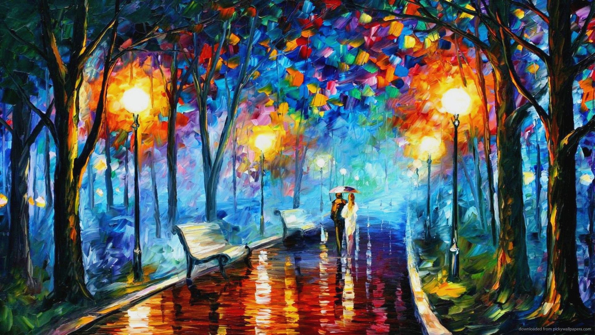 Coppia in parco notturno impressionista, 1920x1080 Full HD, PC Desktop