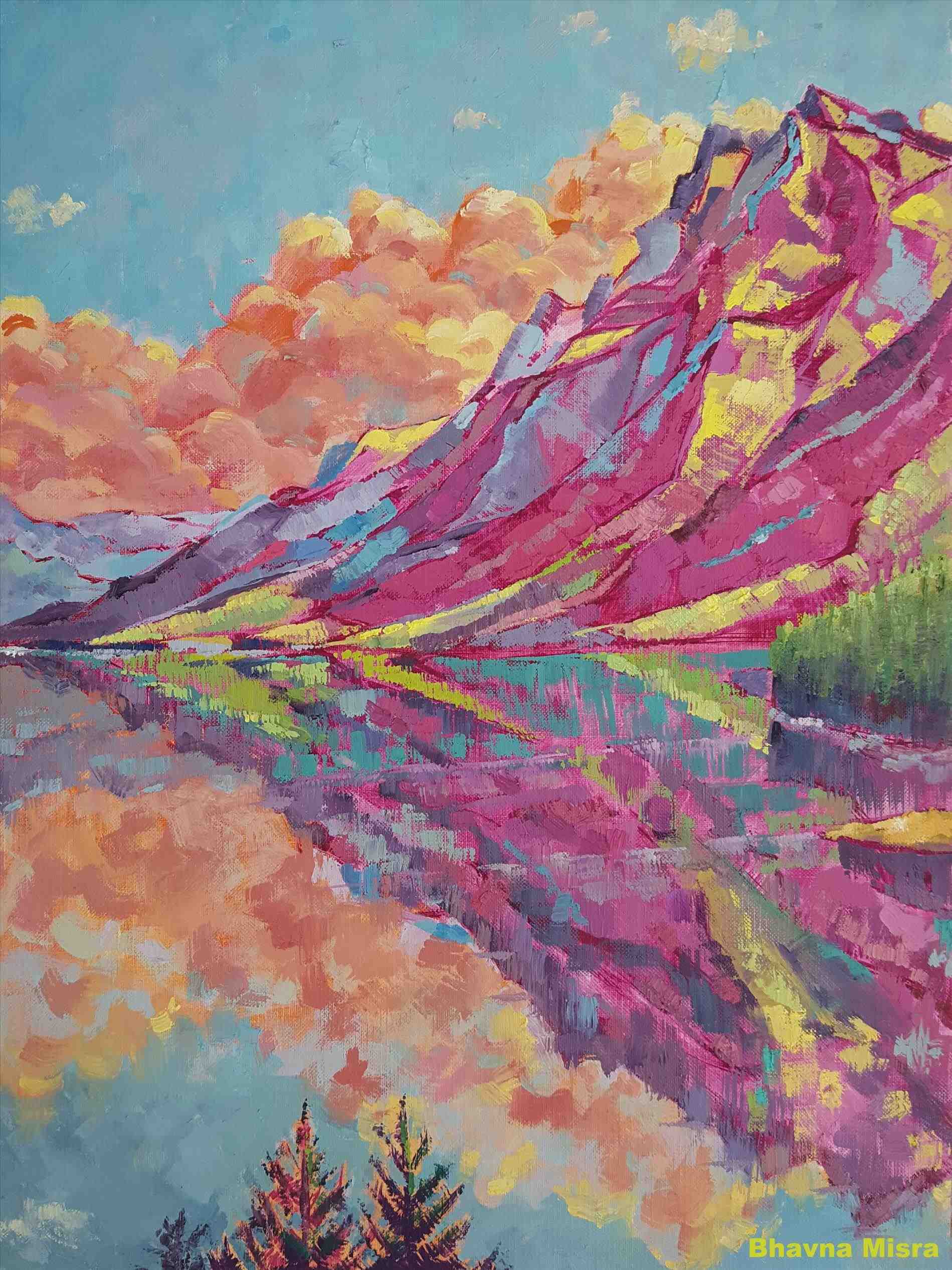 Montagna rosa dipinta con lago, 1899x2532 Verticale, Telefono
