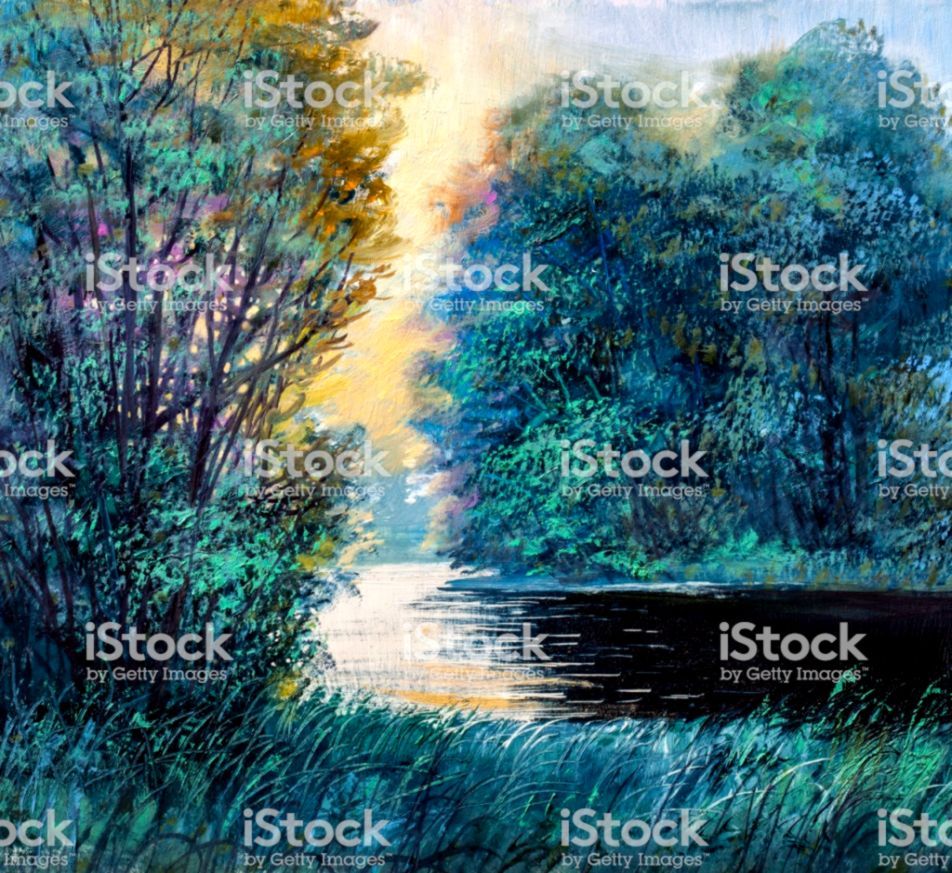 Paesaggio dipinto fiume alberi, 952x873 HD, Desktop