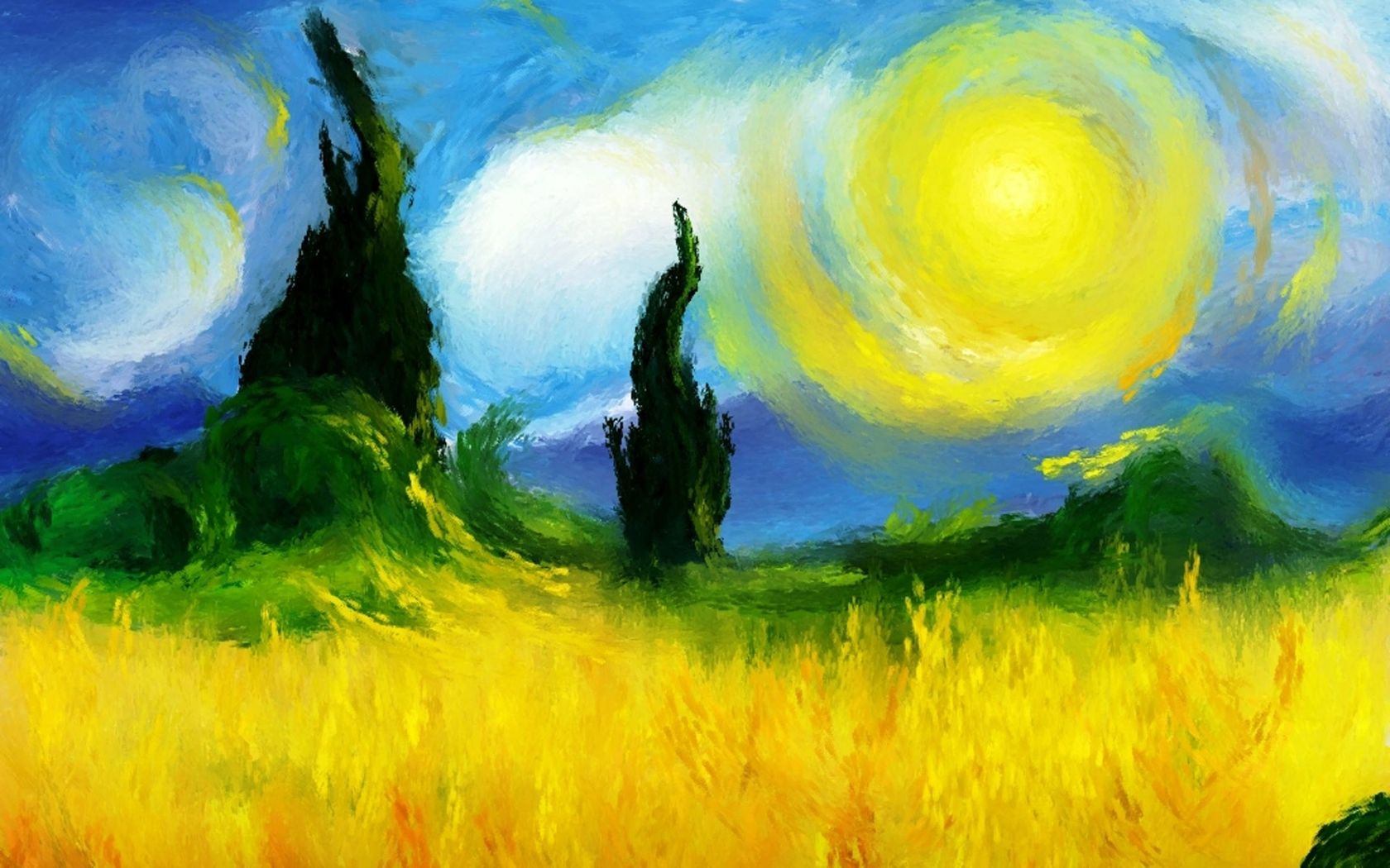 Campo di grano con cipressi, 1680x1050 900p, Laptop