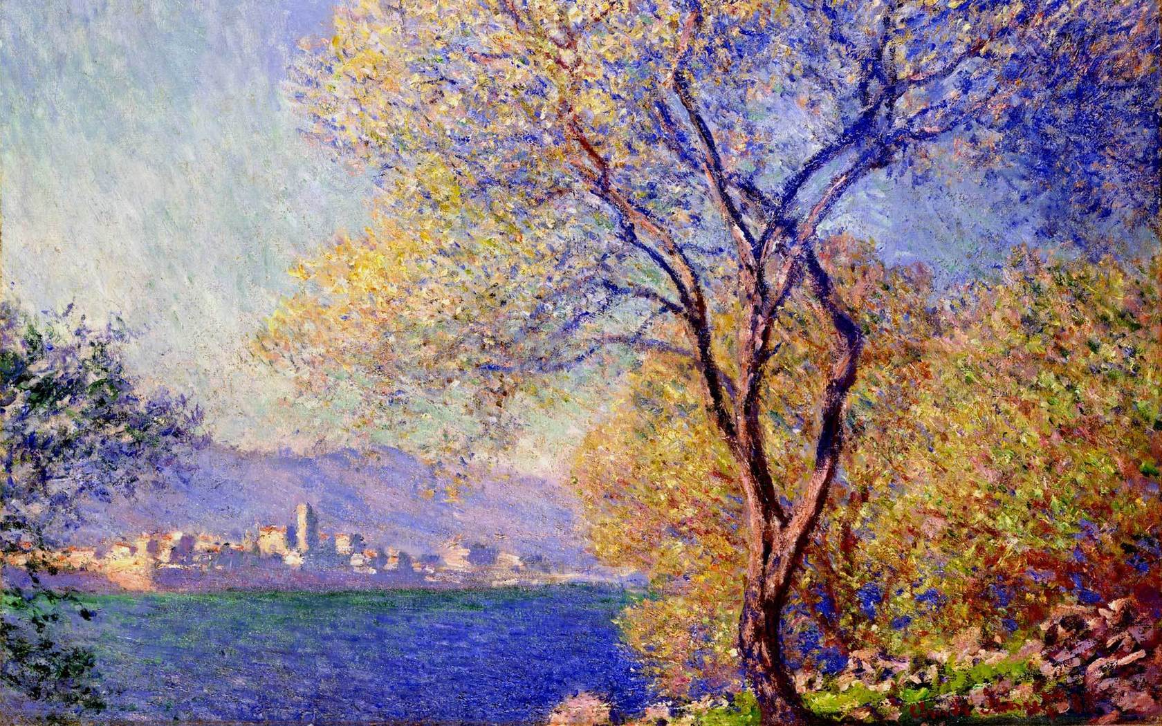 Dipinto impressionista paesaggio lago alberi, 1680x1050 HD Ready, Laptop