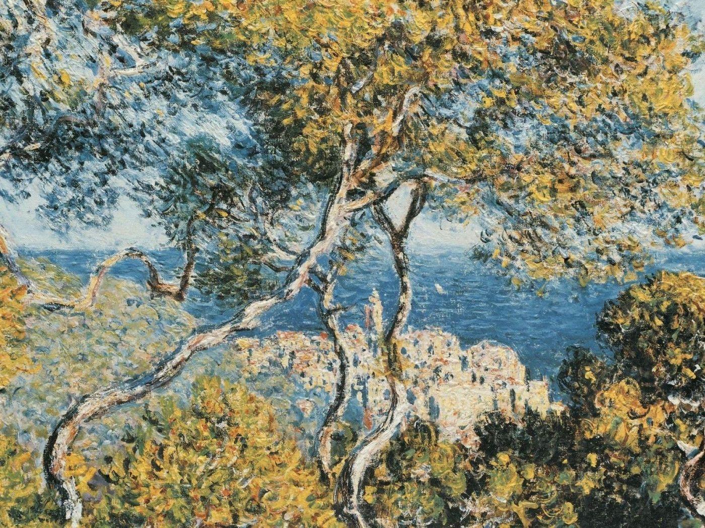 Dipinto impressionista paesaggio costiero alberi, 1400x1050 720p, Laptop