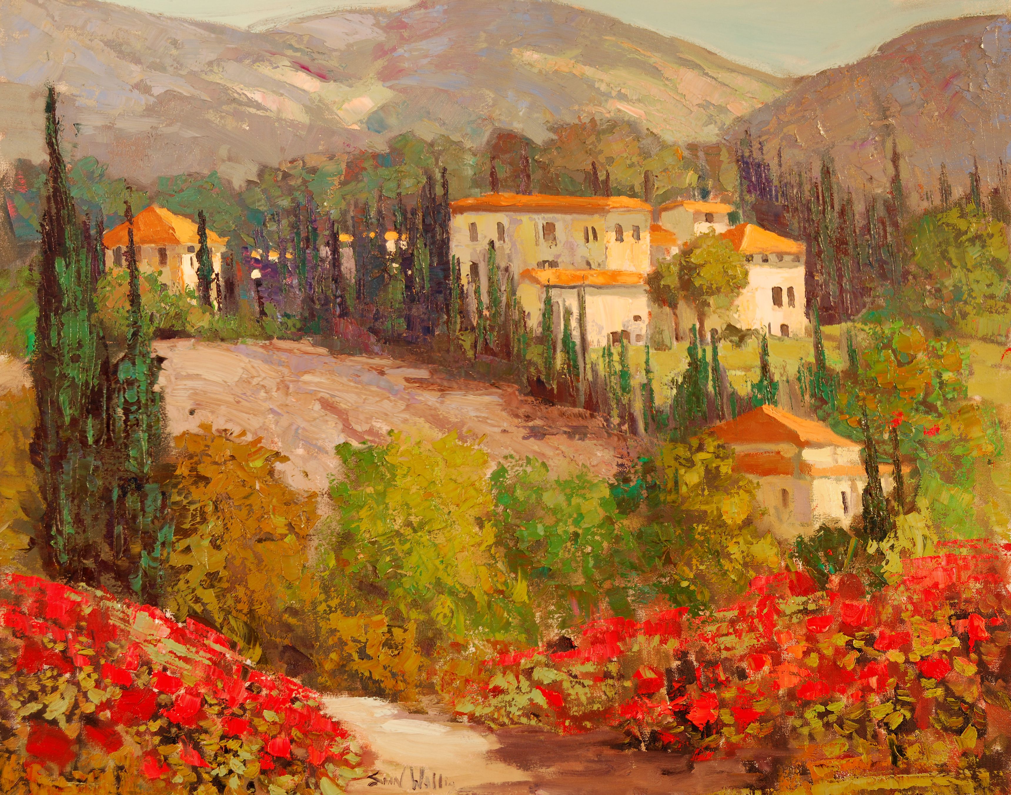 Paesaggio toscano con case colorate, 3439x2705 2K, PC
