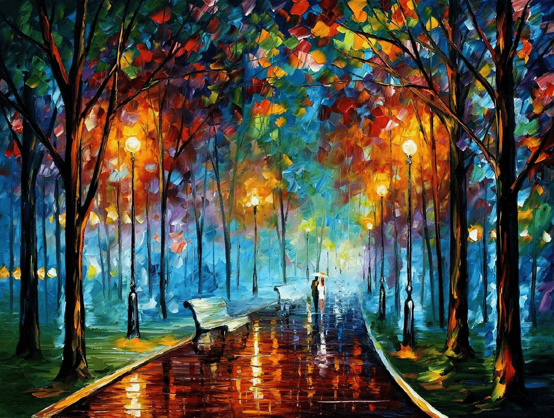 viale parco notturno impressionista, 1920x1448 Full HD+ WUXGA, Desktop