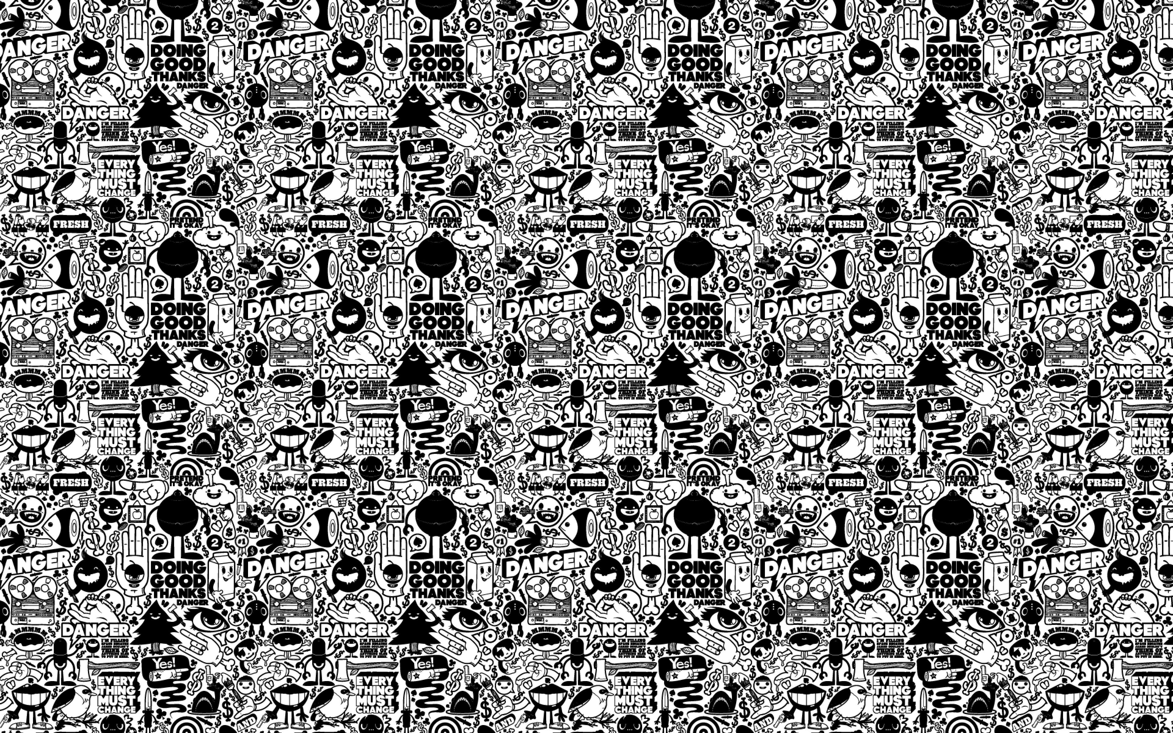 pattern astratto doodle bianco nero, 3840x2400 4K Ultra HD, Desktop