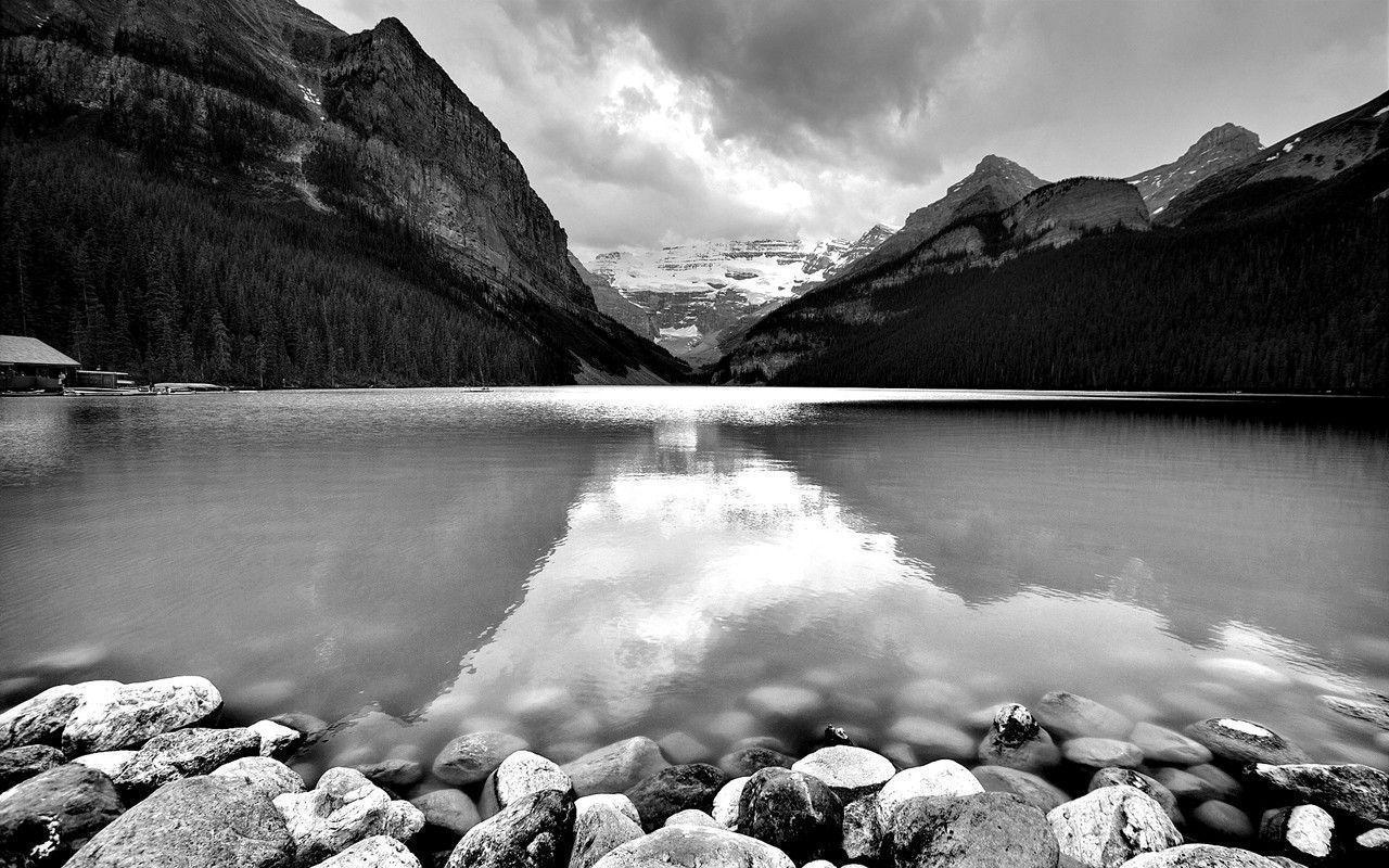 Lago Louise bianco e nero, 1280x800 HD, Desktop