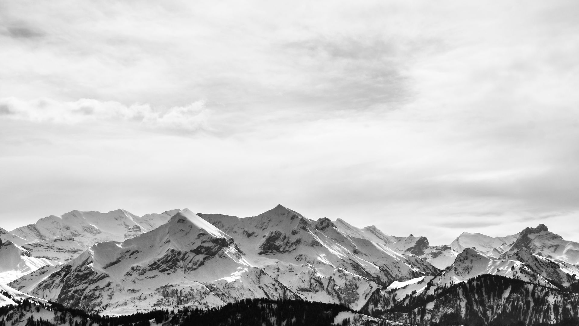 Montagne innevate in bianco e nero, 1920x1080 1080p, PC Desktop
