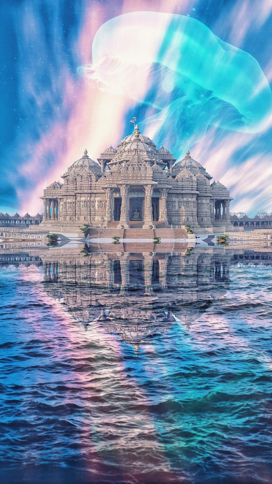 Tempio indiano con riflesso acqua, 900x1600 Verticale, Mobile