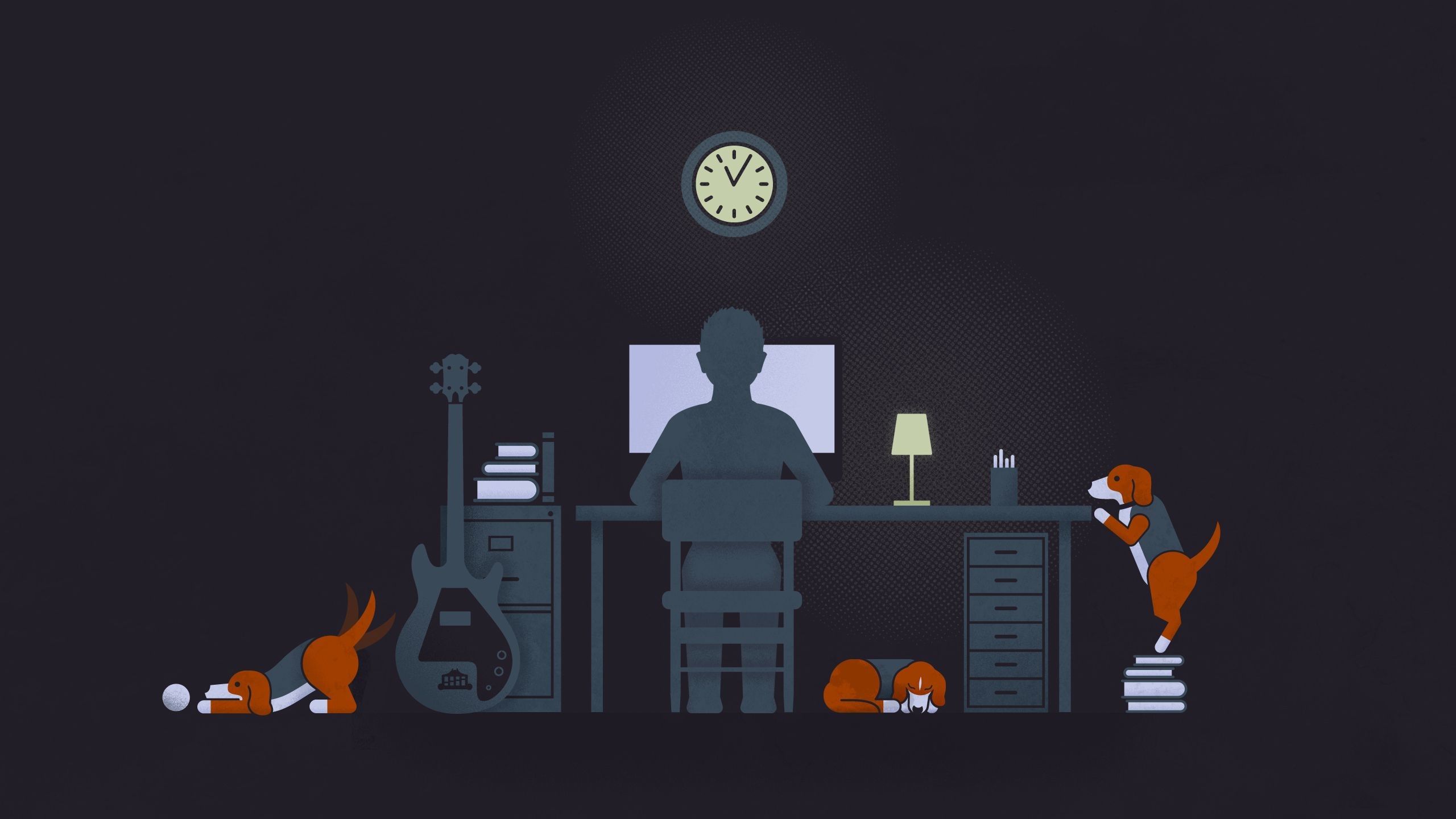 Persona al computer con cani, 2560x1440 2K, Desktop