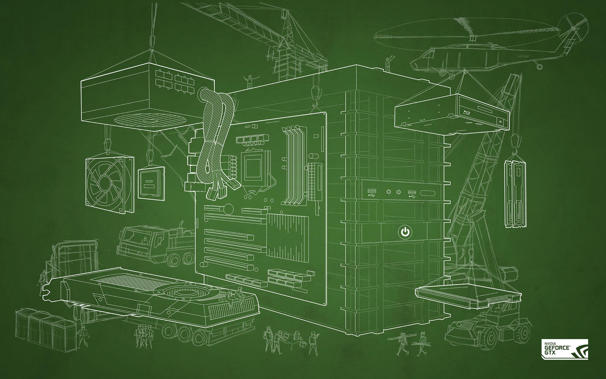 Schema PC con gru, verde, 2560x1600 2K+, Laptop