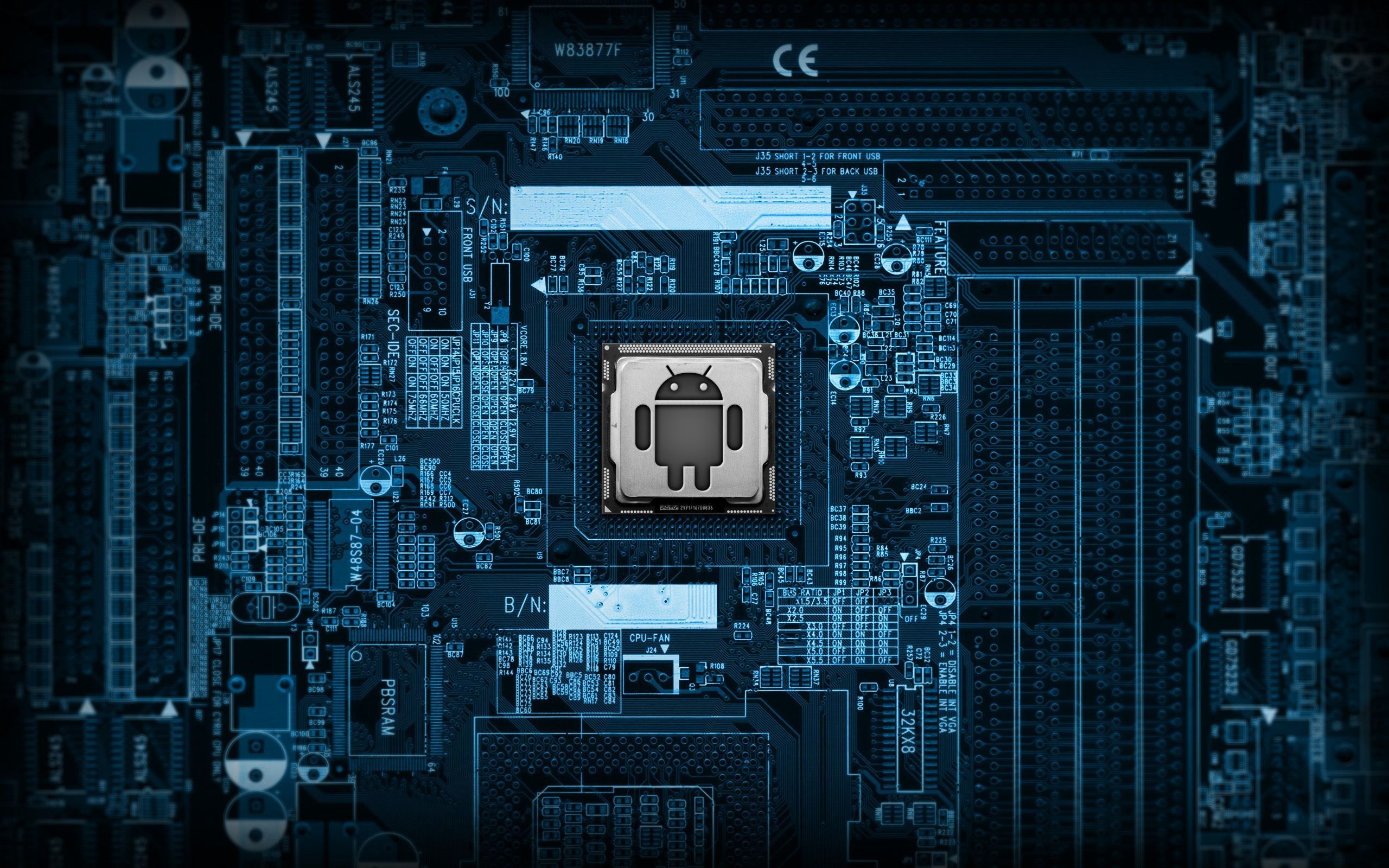 Circuito blu con chip Android, 2560x1600 2K+, PC