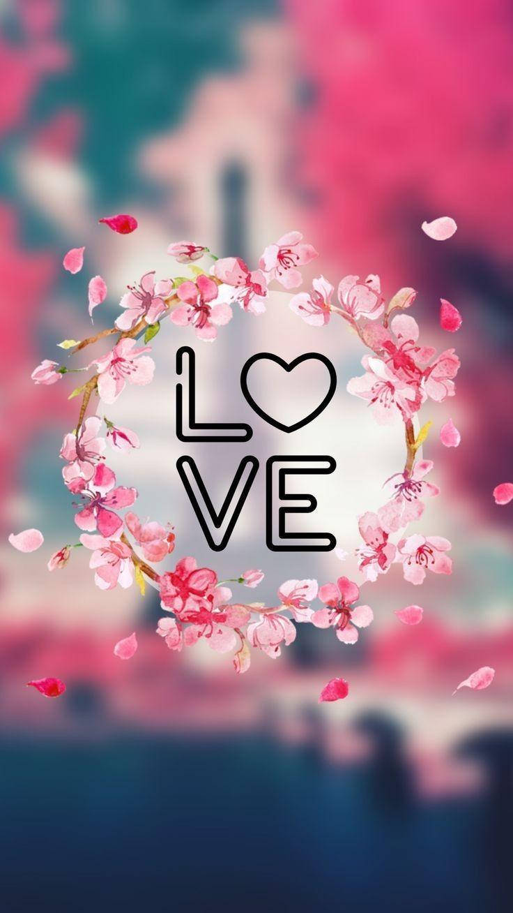 Scritta LOVE con fiori rosa, 736x1308 Verticale, Telefono