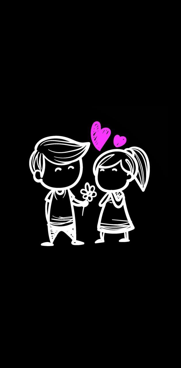 coppia cartoon con cuori, 630x1280 Full HD Verticale, Smartphone
