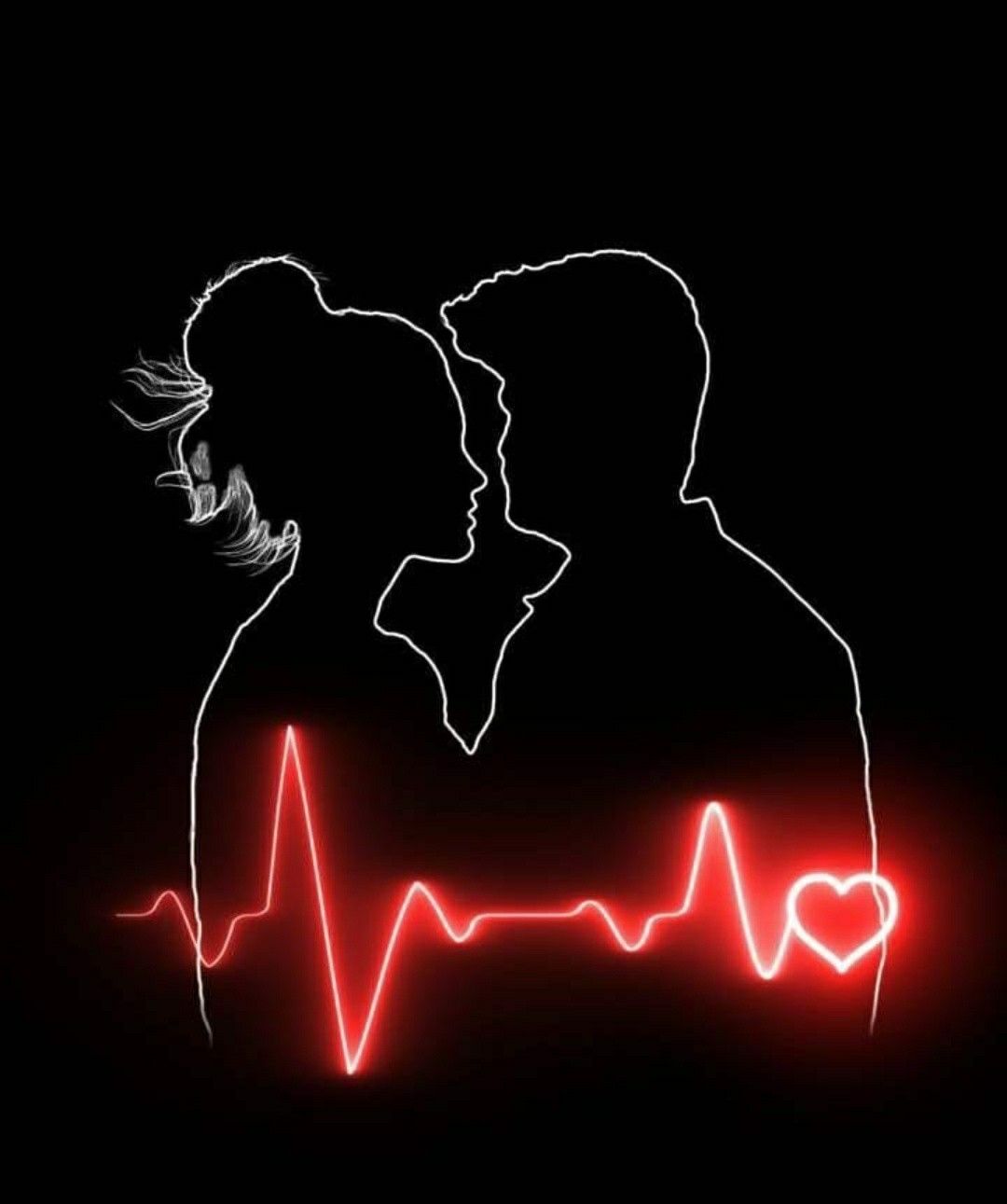 Silhouette coppia con battito cardiaco, 1080x1291 Verticale, Mobile