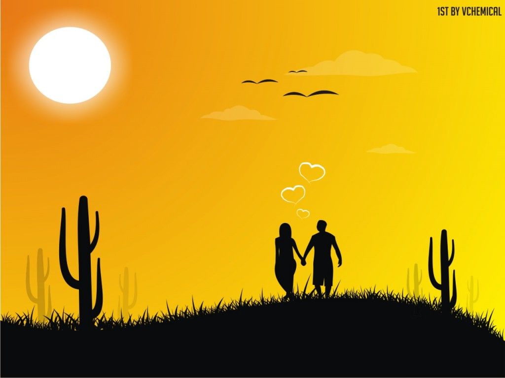 Coppia silhouette tramonto deserto, 1024x768 HD, PC