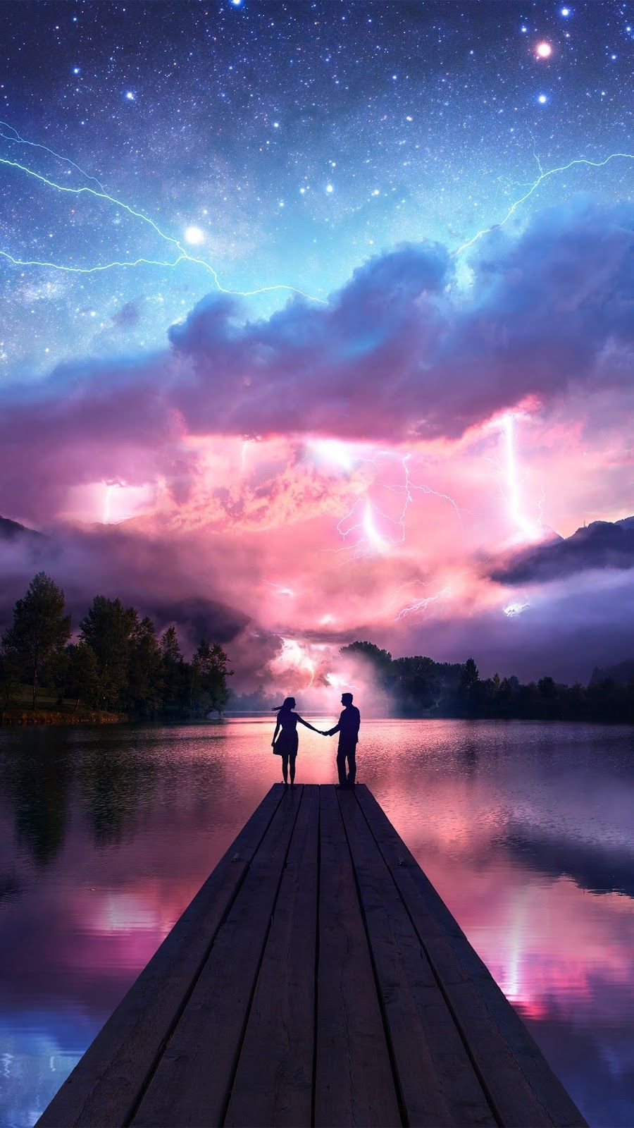 Coppia su molo cielo stellato, 900x1600 Full HD Verticale, Realme