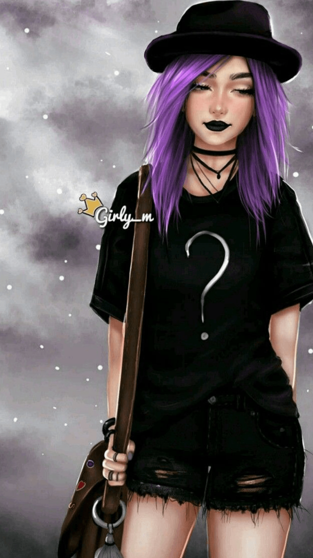 Ragazza capelli viola cartoon, 1080x1920 Verticale, Mobile