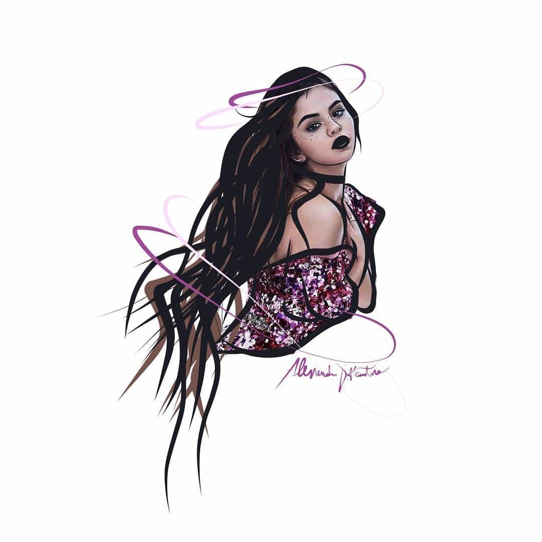 Illustrazione donna capelli neri, 1080x1080 HD, Laptop