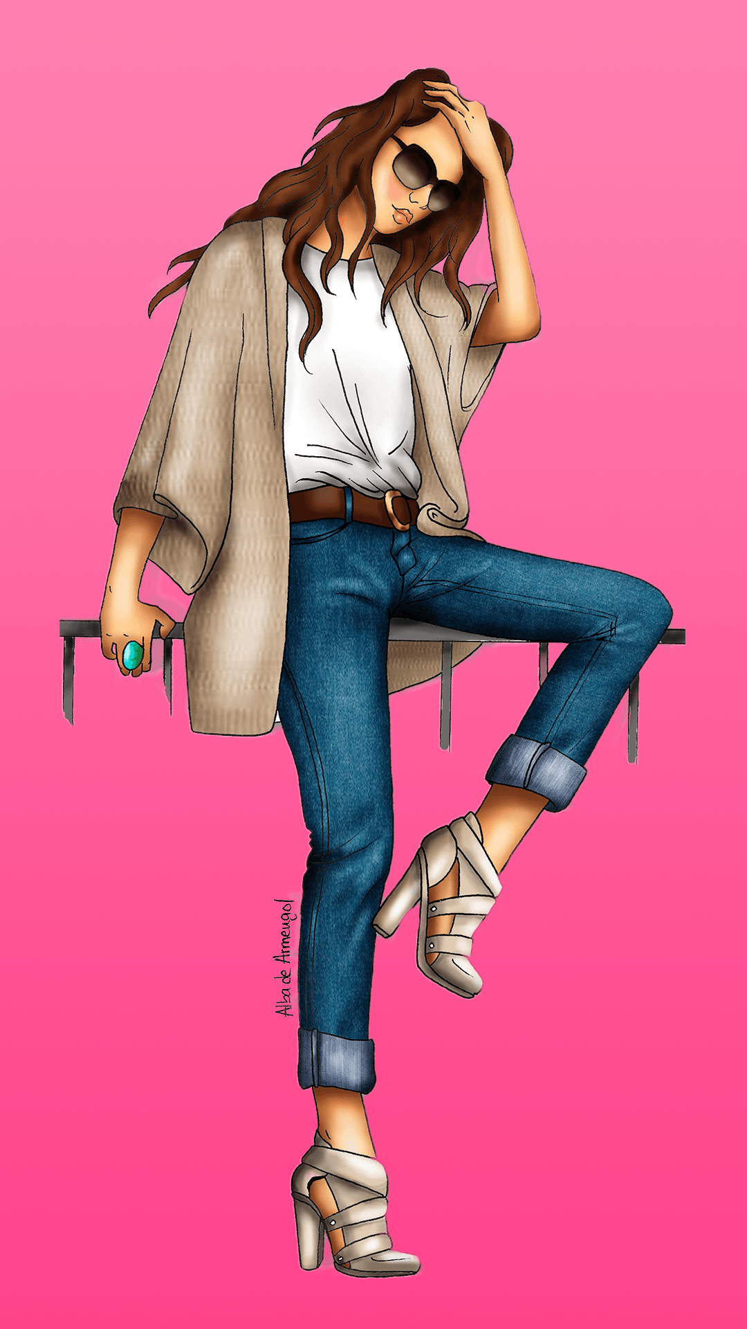 Illustrazione ragazza fashion rosa, 1080x1920 Full HD Verticale, Samsung Galaxy