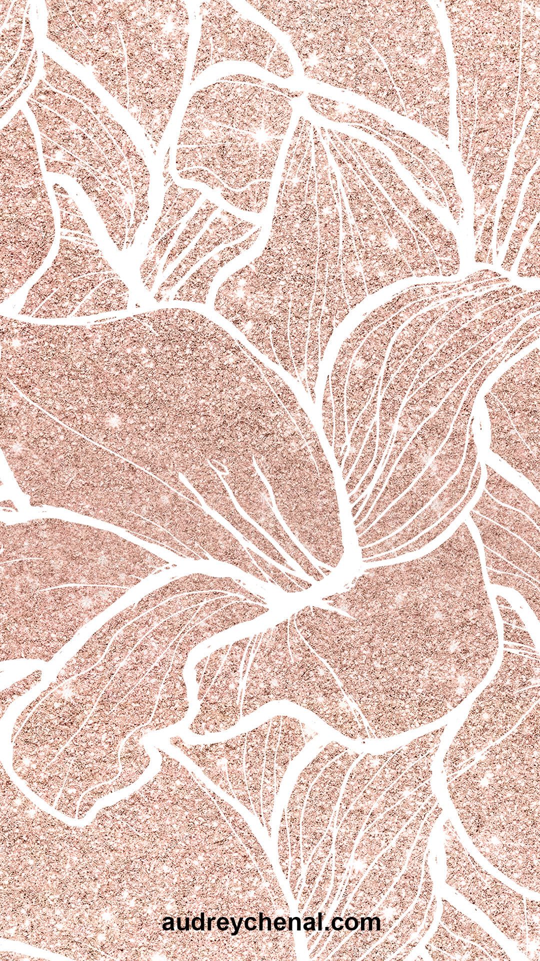 Foglie rosa glitterate disegno, 1080x1920 Verticale, Samsung Galaxy