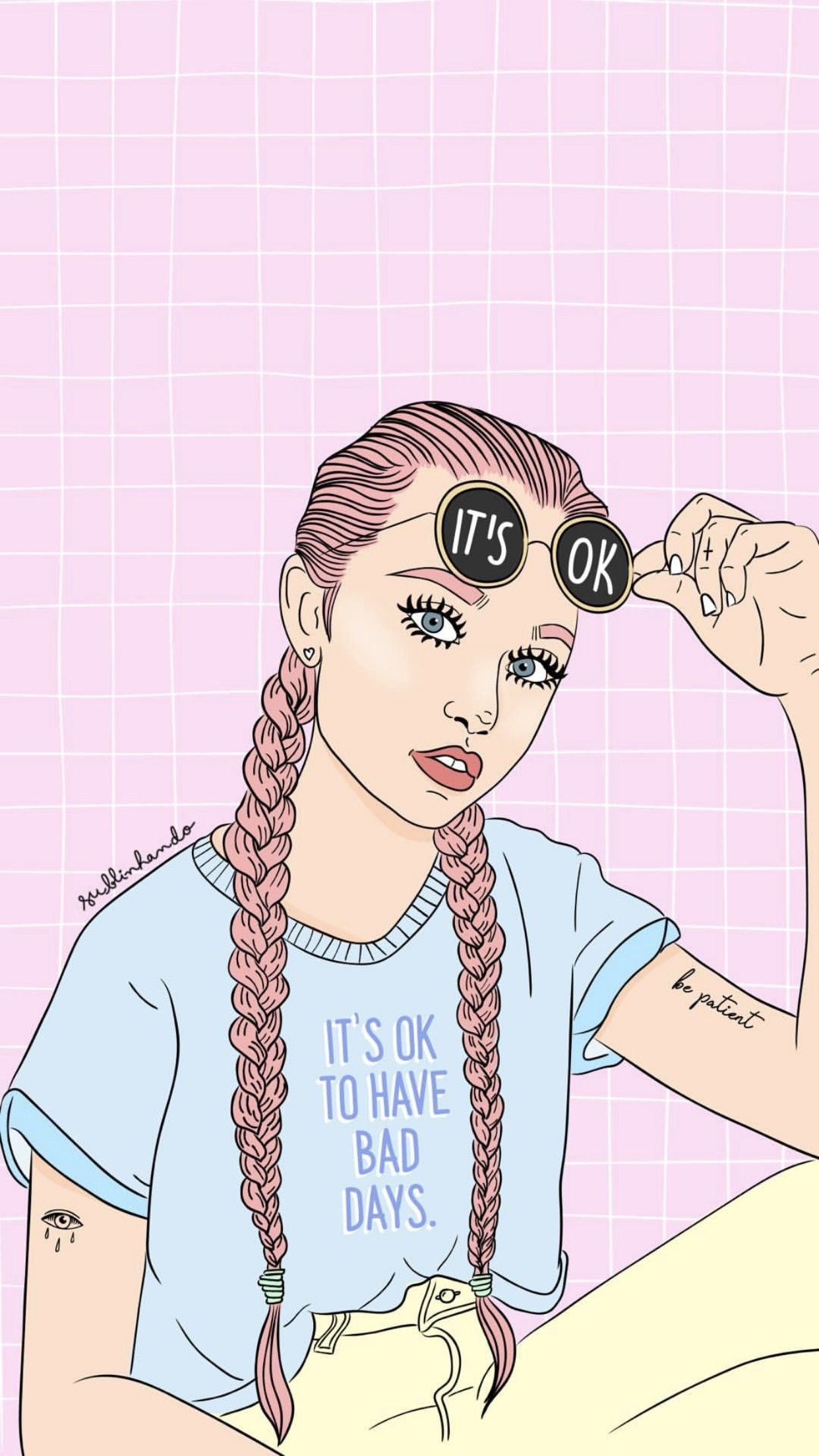 Illustrazione ragazza occhiali scritta, 1242x2208 Full HD Verticale, Smartphone