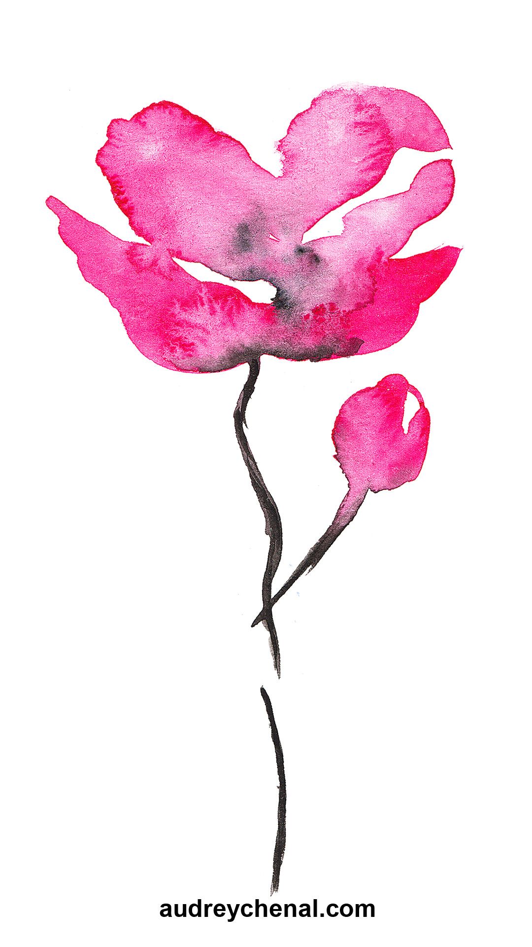 Fiore rosa acquarello, 1080x1920 Verticale, Telefono