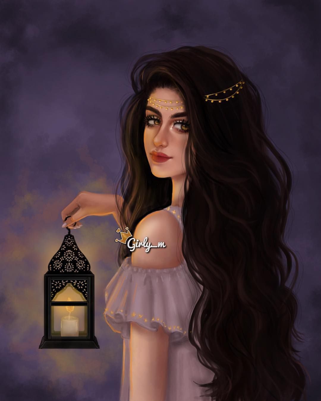 Ragazza illustrata con lanterna, 1080x1349 Full HD Verticale, iPhone