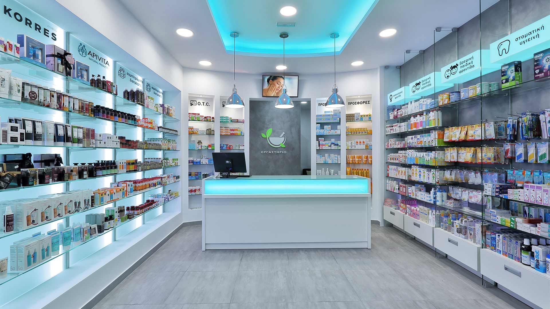 Interno farmacia moderna illuminata, 1920x1080 1080p, Desktop