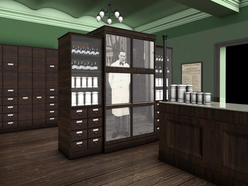Interno farmacia moderna render 3D, 1600x900 900p, Laptop