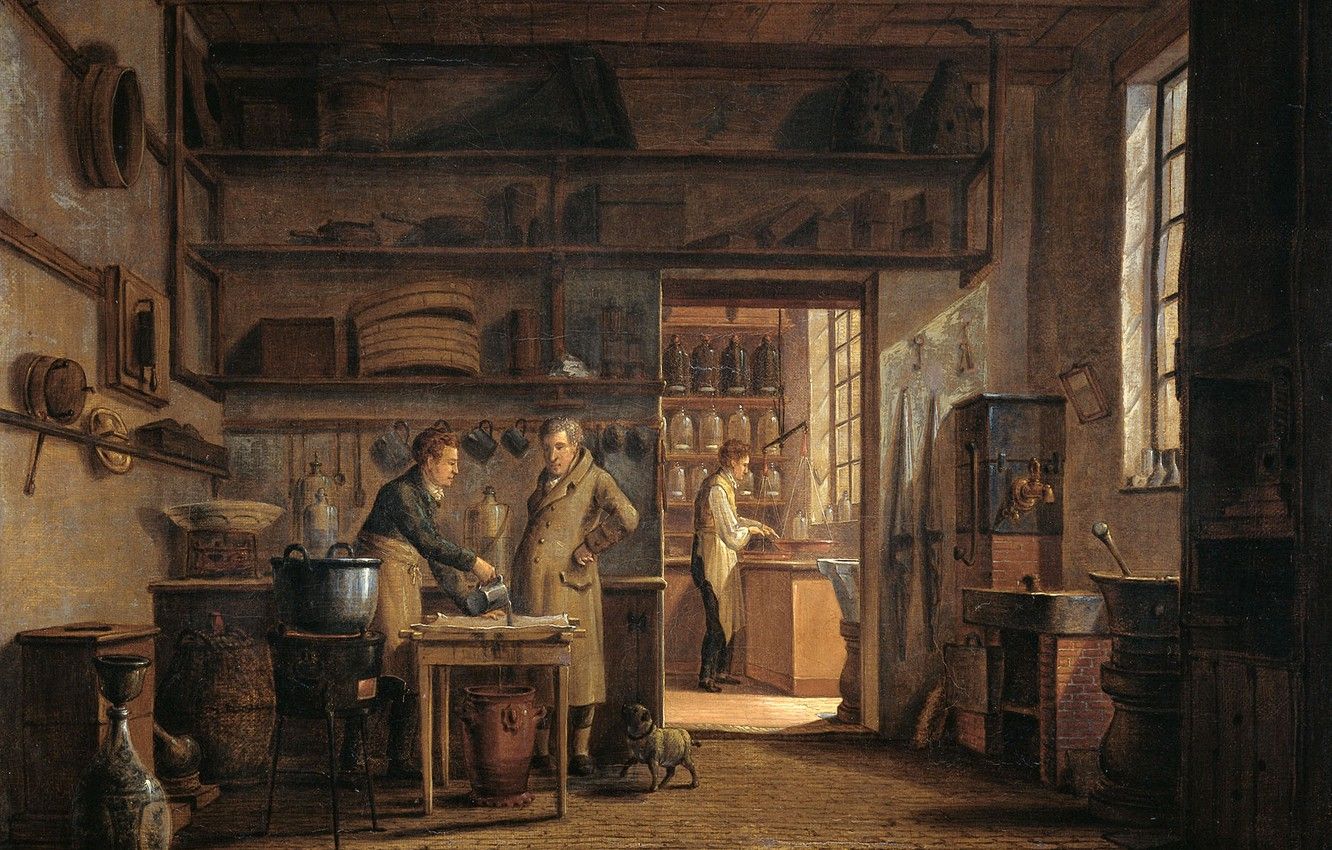 Interno farmacia dipinto olio, 1332x850 720p, PC
