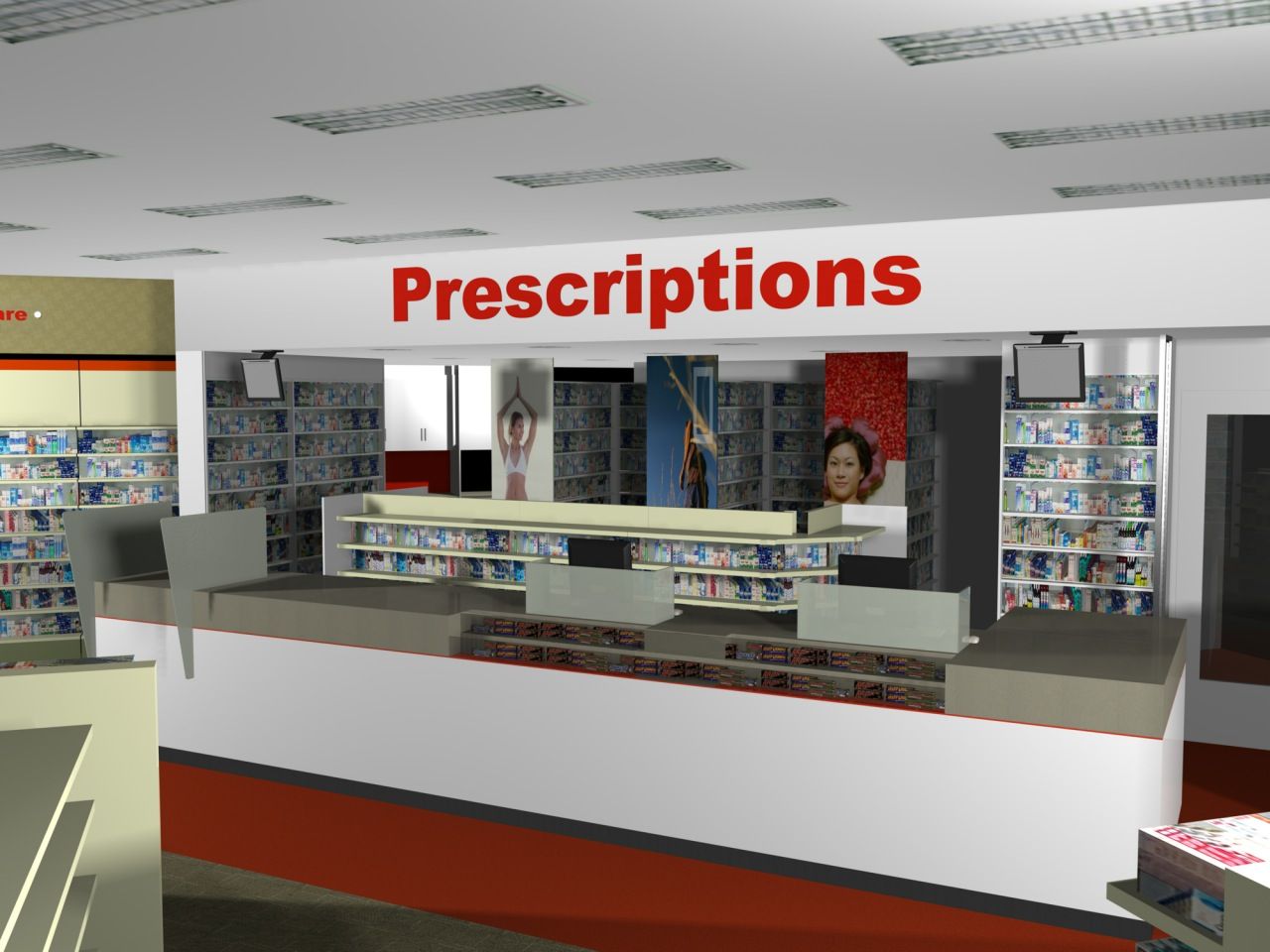 Interno farmacia render 3D verde, 1920x1080 1080p, Desktop