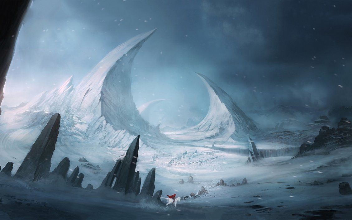 Paesaggio invernale astratto con montagne curve, 1130x706 HD, iMac