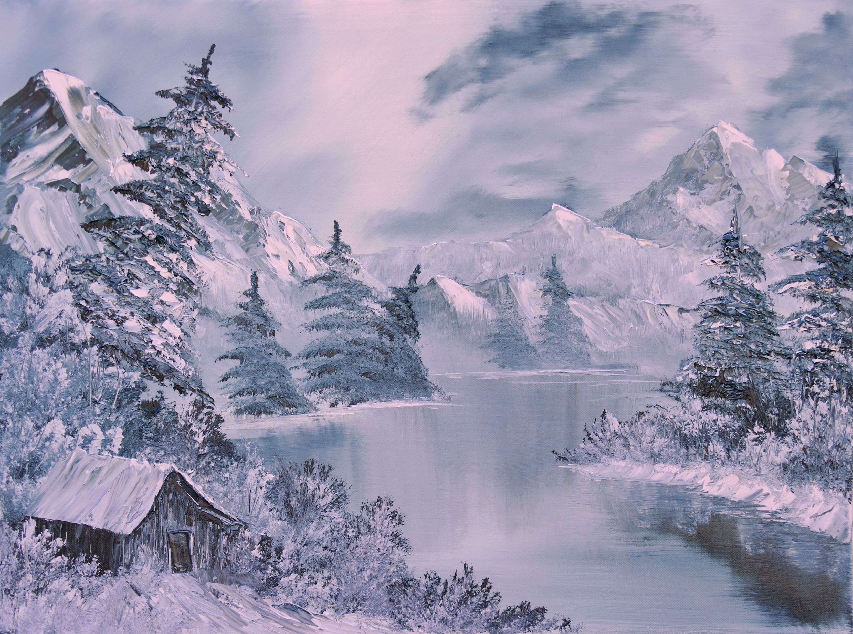 Paesaggio invernale montano dipinto, 3331x2475 WQXGA, Desktop