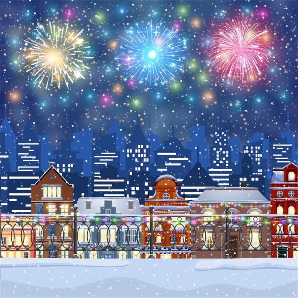 Città invernale con fuochi d'artificio, 1016x1016 HD, PC Desktop