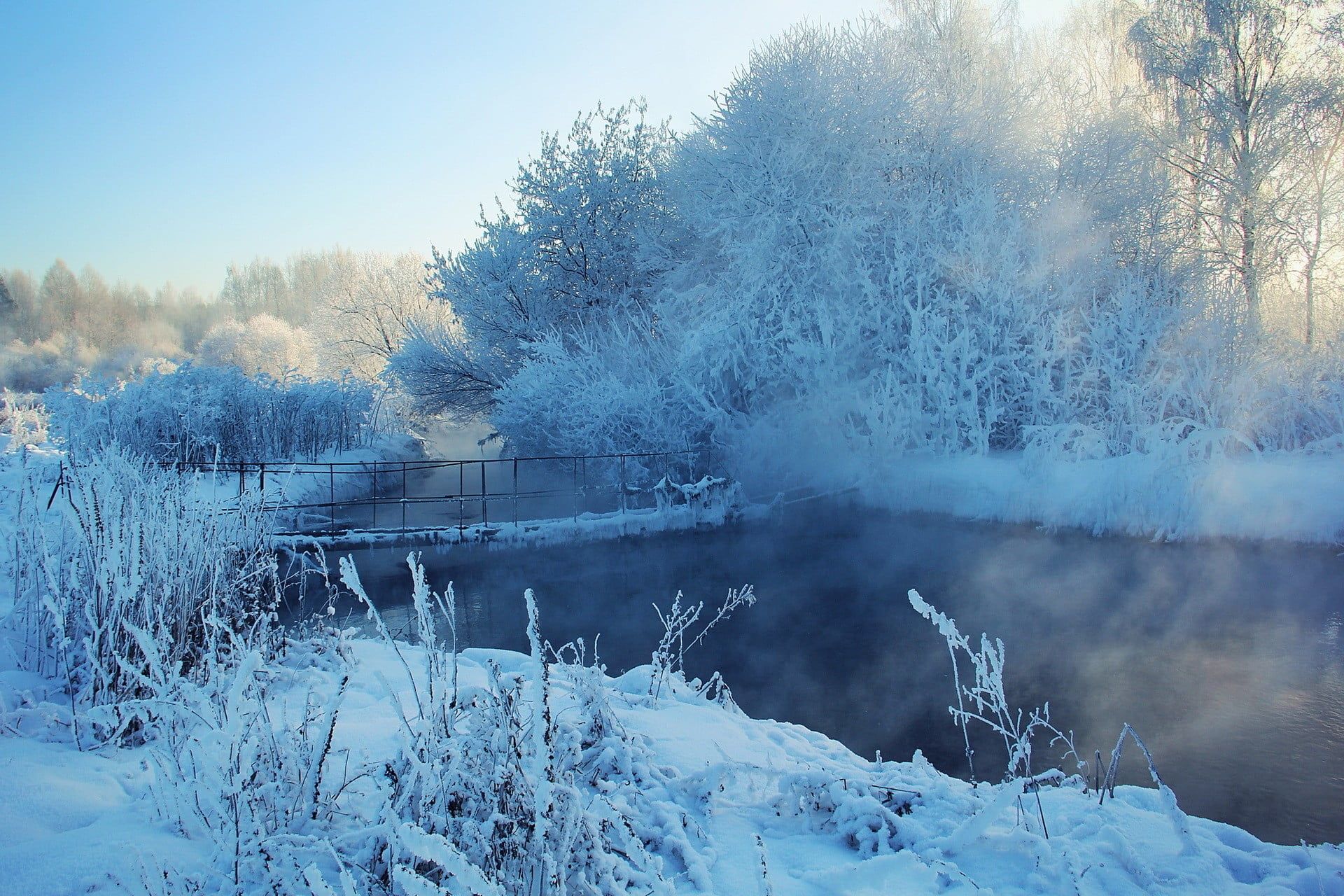 Fiume innevato paesaggio invernale, 1920x1280 WUXGA, PC