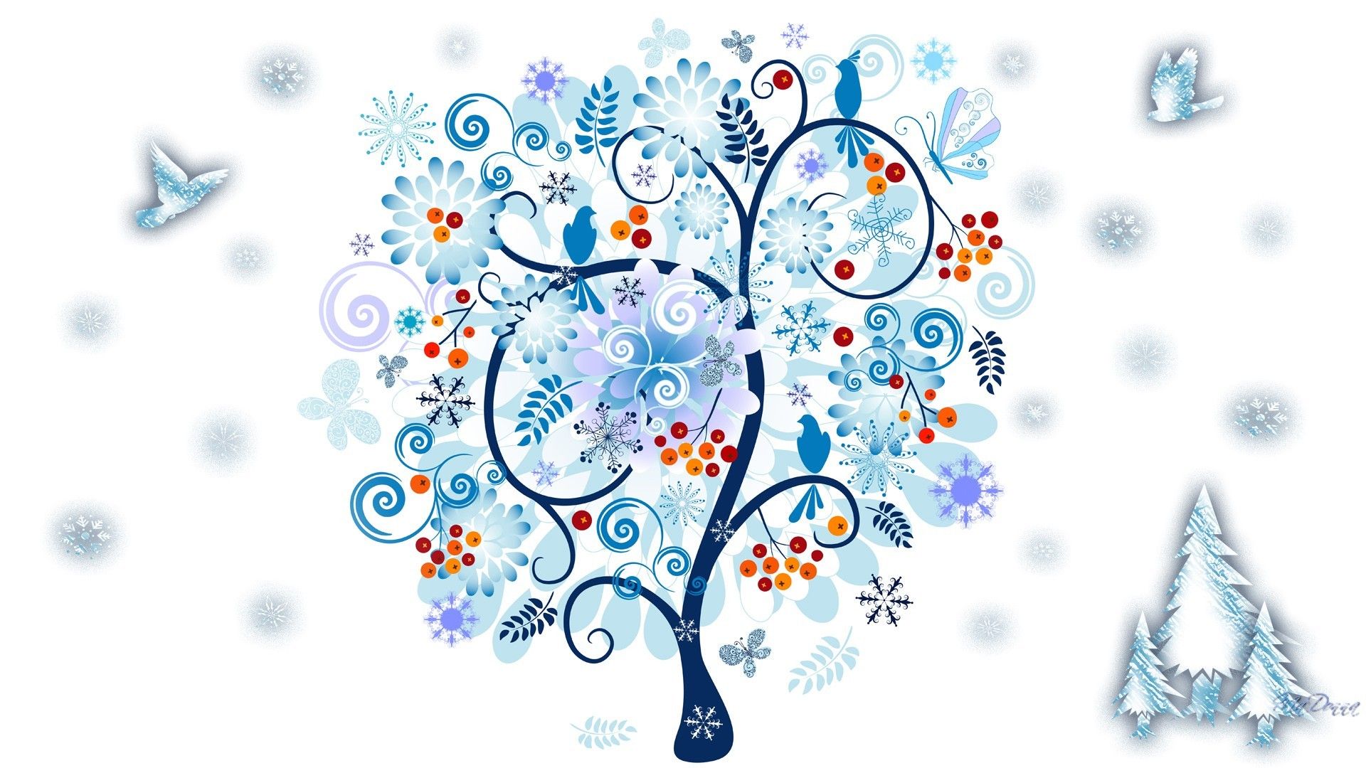 Albero astratto blu invernale, 1920x1080 Full HD 1080p, Desktop